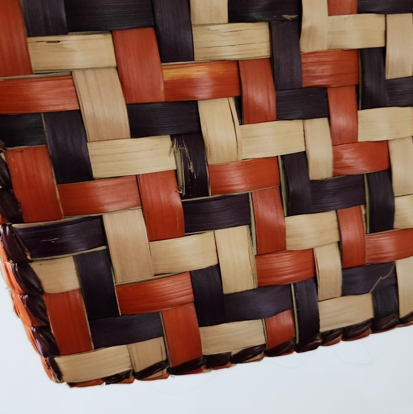 Handwoven Basket Handbag Orange Purple Cream - Picture 6 of 10